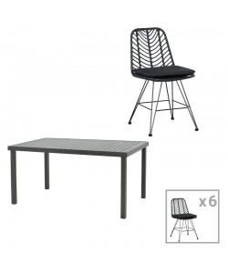 Τραπεζαρία Naoki-Kliton II σετ 7τεμ pakoworld ανθρακί αλουμίνιο και pe rattan σε μαύρη απόχρωση 150x80x74εκ