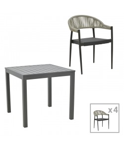 Τραπεζαρία Kliton- Elation σετ 5τεμ pakoworld  αλουμίνιο σε ανθρακί απόχρωση 80x80x74εκ