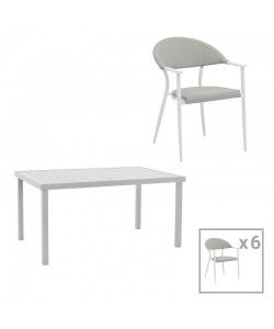 Τραπεζαρία Kliton-Pino σετ 7τεμ pakoworld αλουμίνιο σε λευκή απόχρωση 150x80x74εκ