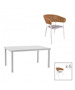 Τραπεζαρία Kliton-Raven σετ 7τεμ pakoworld αλουμίνιο σε λευκή απόχρωση 150x80x74εκ