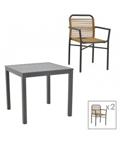 Τραπεζαρία Kliton-Clutch σετ 3τεμ pakoworld  αλουμίνιο σε ανθρακί απόχρωση 80x80x74εκ