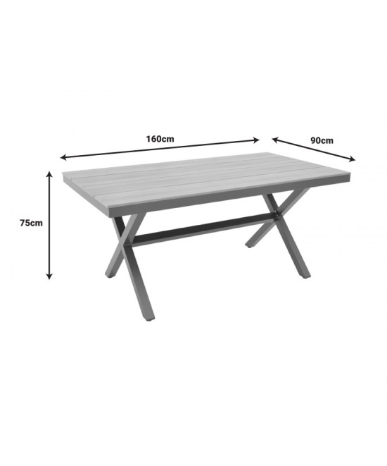 Τραπεζαρία Thorio-Azelie σετ 7τεμ pakoworld ανθρακί αλουμίνιο και plywood σε φυσική απόχρωση 160x90x75εκ