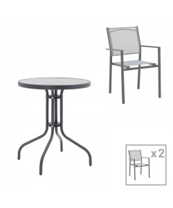 Τραπεζαρία Watson-Confidence A σετ 3τεμ pakoworld μέταλλο σε ανθρακί απόχρωση Φ60x70εκ