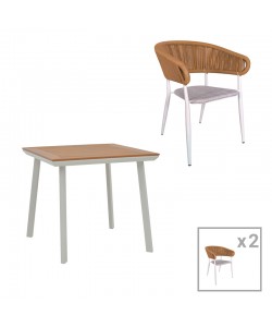 Τραπεζαρία Synergy-Raven σετ 3τεμ pakoworld λευκό αλουμίνιο και plywood σε φυσικό χρώμα 80x80x74εκ