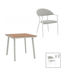 Τραπεζαρία Synergy-Pino σετ 3τεμ pakoworld λευκό αλουμίνιο και plywood σε φυσικό χρώμα 80x80x74εκ