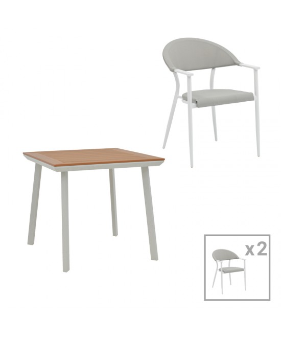Τραπεζαρία Synergy-Pino σετ 3τεμ pakoworld λευκό αλουμίνιο και plywood σε φυσικό χρώμα 80x80x74εκ Τραπεζαρία Synergy-Pino σετ 3τεμ pakoworld λευκό αλουμίνιο και plywood σε φυσικό χρώμα 80x80x74εκ