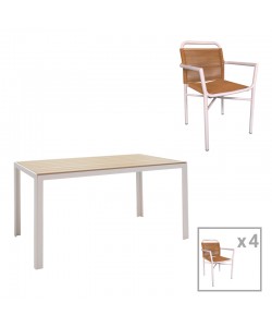 Τραπεζαρία Nares-Clutch A σετ 5τεμ pakoworld λευκό αλουμίνιο και plywood σε φυσική απόχρωση 140x80x72.5εκ