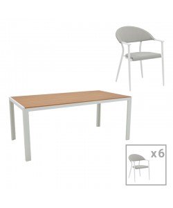 Τραπεζαρία Nares-Pino B σετ 7τεμ pakoworld λευκό αλουμίνιο και plywood σε φυσική απόχρωση 180x90x72.5εκ