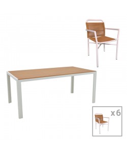 Τραπεζαρία Nares-Clutch B σετ 7τεμ pakoworld λευκό αλουμίνιο και plywood σε φυσική απόχρωση 180x90x72.5εκ