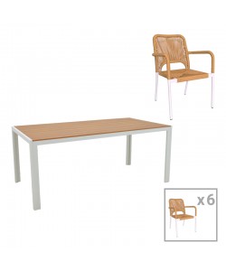 Τραπεζαρία Nares-Norture B σετ 7τεμ pakoworld λευκό αλουμίνιο και plywood σε φυσική απόχρωση 180x90x72.5εκ