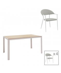 Τραπεζαρία Nares-Pino A σετ 5τεμ pakoworld λευκό αλουμίνιο και plywood σε φυσική απόχρωση 140x80x72.5εκ