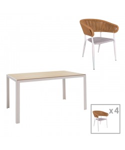 Τραπεζαρία Nares-Raven A σετ 5τεμ pakoworld λευκό αλουμίνιο και plywood σε φυσική απόχρωση 140x80x72.5εκ
