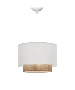 Φωτιστικό οροφής Newbay pakoworld ύφασμα και ψάθα σε λευκό-φυσικό χρώμα Φ30x20εκ