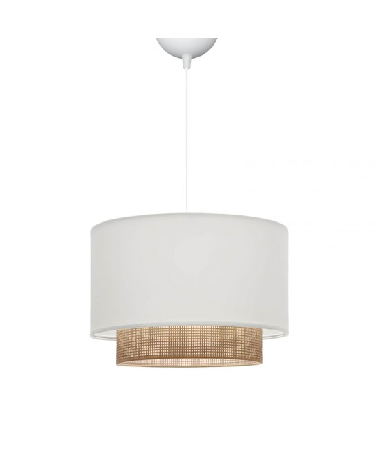 Φωτιστικό οροφής Newbay pakoworld ύφασμα και ψάθα σε λευκό-φυσικό χρώμα Φ30x20εκ