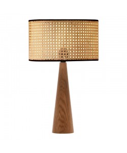 Επιτραπέζιο φωτιστικό Retroa pakoworld ξύλο οξιάς και pe rattan σε φυσικό χρώμα Φ24x38εκ