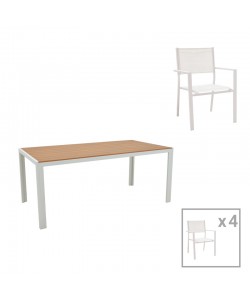 Τραπεζαρία Nares-Moly A σετ 5τεμ pakoworld λευκό αλουμίνιο και plywood σε φυσικό χρώμα 180x90x72.5εκ