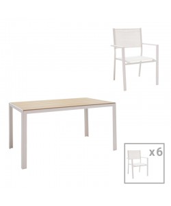 Τραπεζαρία κήπου Nares-Moly σετ 7τεμ pakoworld αλουμίνιο-textilene σε λευκή απόχρωση
