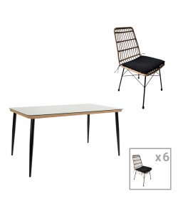 Τραπεζαρία Naoki U σετ 7τεμ pakoworld rattan pe σε φυσική απόχρωση και μαύρο μέταλλο 160x90x78εκ