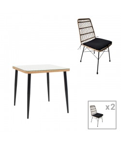 Τραπεζαρία Naoki U σετ 3τεμ pakoworld rattan pe σε φυσική απόχρωση και μαύρο μέταλλο 80x80x78εκ