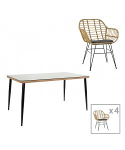 Τραπεζαρία Naoki Χ σετ 5τεμ pakoworld rattan pe σε φυσική απόχρωση και μαύρο μέταλλο 160x90x78εκ