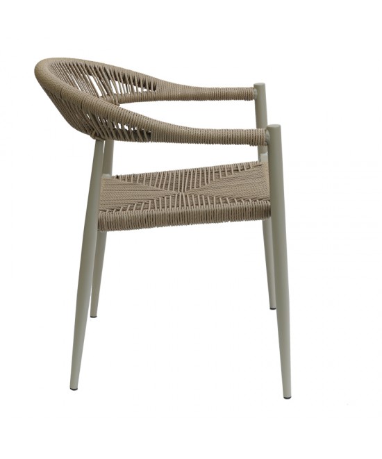 Πολυθρόνα Fagen pakoworld στοιβαζόμενη σαμπανιζέ αλουμίνιο-rattan pe σε φυσική απόχρωση 56x60x78εκ