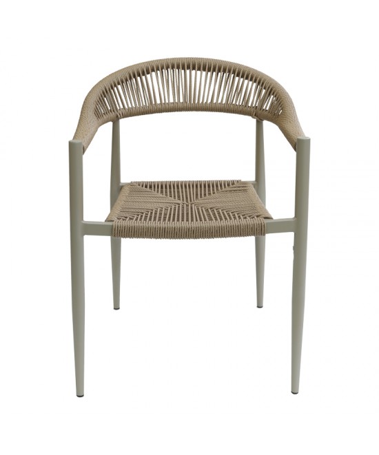 Πολυθρόνα Fagen pakoworld στοιβαζόμενη σαμπανιζέ αλουμίνιο-rattan pe σε φυσική απόχρωση 56x60x78εκ