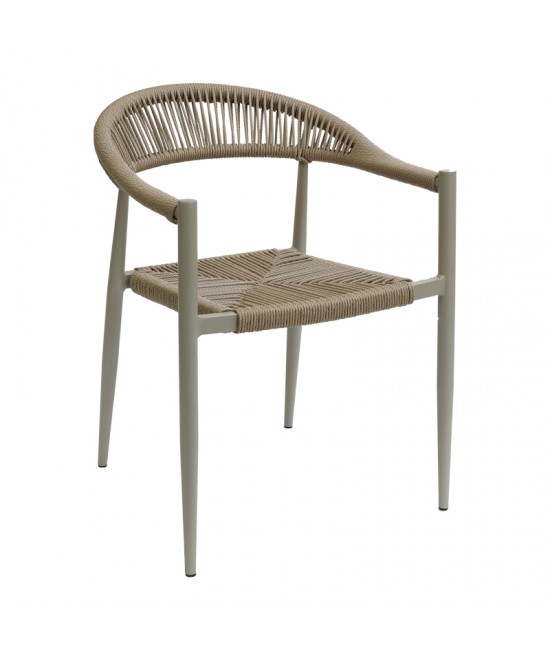 Πολυθρόνα Fagen pakoworld στοιβαζόμενη σαμπανιζέ αλουμίνιο-rattan pe σε φυσική απόχρωση 56x60x78εκ