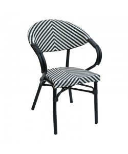 Πολυθρόνα Isaia pakoworld στοιβαζόμενη μαύρο αλουμίνιο-ασπρόμαυρο textilene 57x57x83εκ