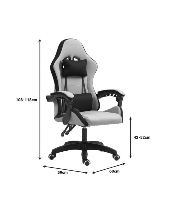 Καρέκλα γραφείου gaming Gline pakoworld μαύρο-γκρι ύφασμα μαύρο pp 60x59x118εκ