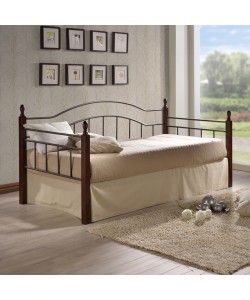 Καναπές-κρεβάτι Nika pakoworld ξύλο σε καρυδί απόχρωση-μαύρο μέταλλο 90x190εκ