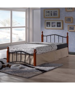 Κρεβάτι μονό Faryn pakoworld ξύλο σε καρυδί απόχρωση-μαύρο μέταλλο 90x190εκ