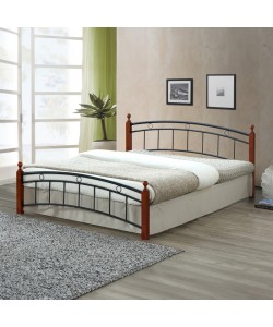 Κρεβάτι διπλό Clarive pakoworld ξύλο σε καρυδί απόχρωση-μαύρο μέταλλο 140x190εκ