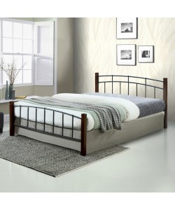 Κρεβάτι διπλό Mandy pakoworld ξύλο σε καρυδί απόχρωση-μαύρο μέταλλο 150x190εκ