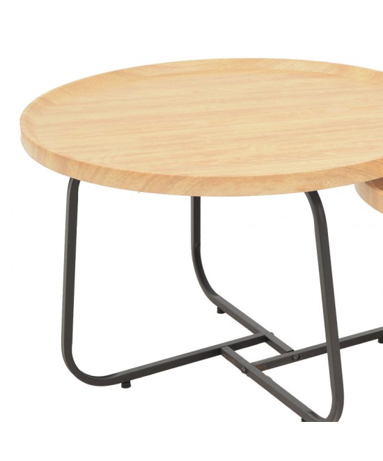 Tραπέζια σαλονιού Crismory pakoworld σετ 2τεμ MDF σε φυσική απόχρωση και μαύρα μεταλλικά πόδια