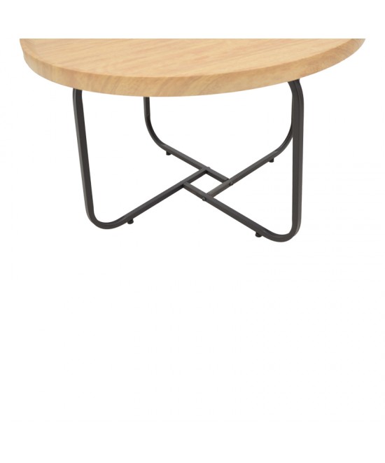 Tραπέζια σαλονιού Crismory pakoworld σετ 2τεμ MDF σε φυσική απόχρωση και μαύρα μεταλλικά πόδια