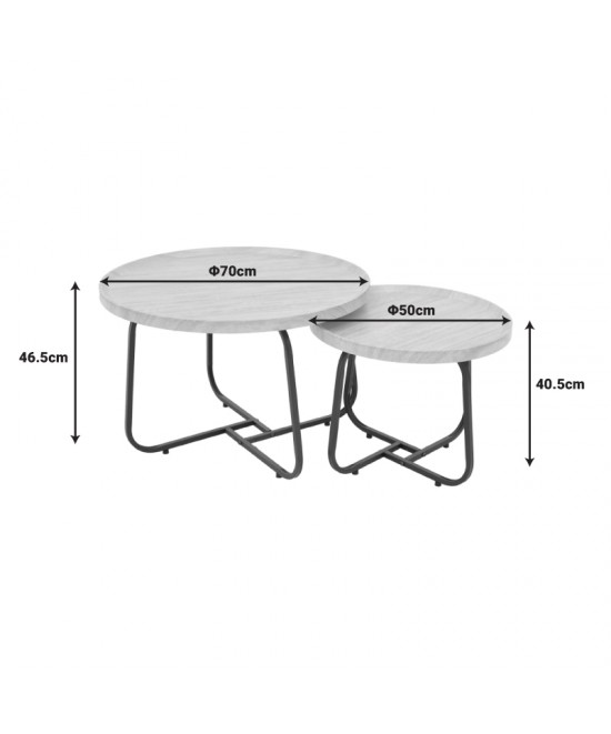 Tραπέζια σαλονιού Crismory pakoworld σετ 2τεμ MDF σε φυσική απόχρωση και μαύρα μεταλλικά πόδια