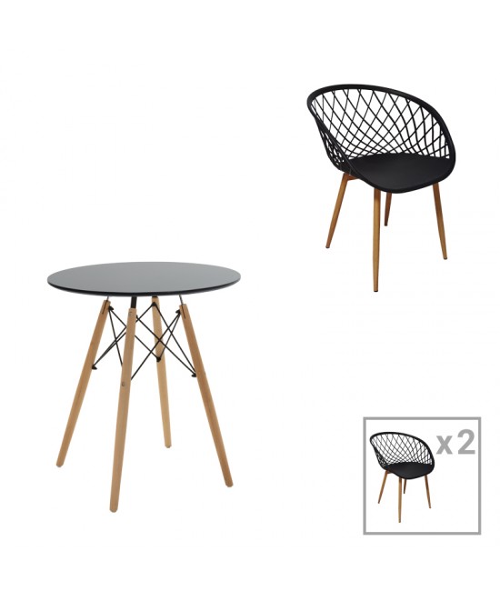 Τραπεζαρία Ezra-Julita pakoworld σετ 3τεμ pp-mdf σε μαύρη-φυσική απόχρωση Φ60x73εκ Τραπεζαρία Ezra-Julita pakoworld σετ 3τεμ pp-mdf σε μαύρη-φυσική απόχρωση Φ60x73εκ