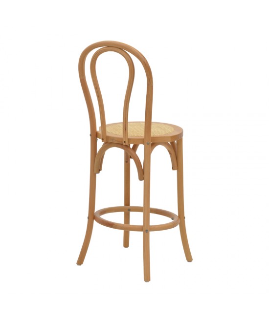 Σκαμπό μπαρ Thonet pakoworld φυσικό ξύλο οξιάς-έδρα φυσικό rattan 41x50x105εκ