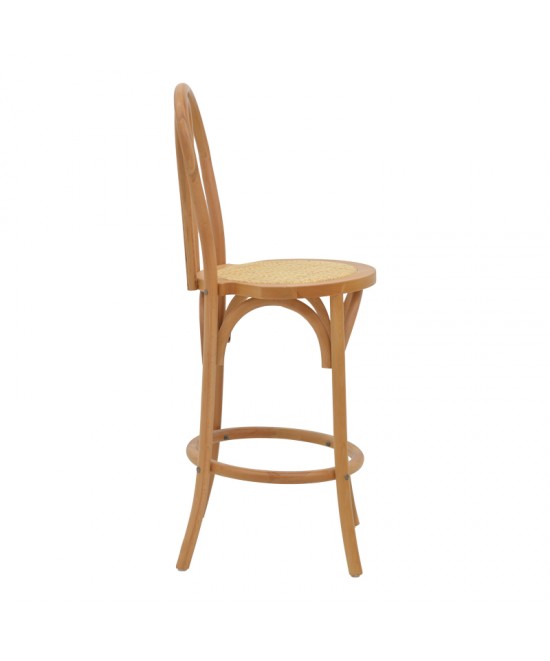 Σκαμπό μπαρ Thonet pakoworld φυσικό ξύλο οξιάς-έδρα φυσικό rattan 41x50x105εκ