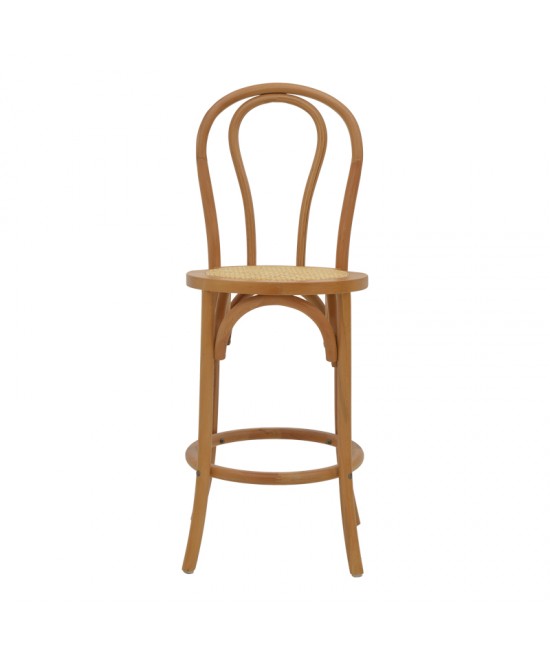 Σκαμπό μπαρ Thonet pakoworld φυσικό ξύλο οξιάς-έδρα φυσικό rattan 41x50x105εκ