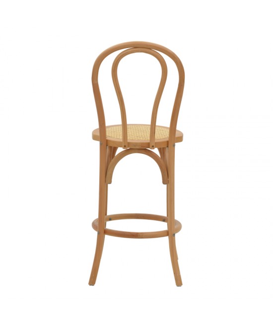 Σκαμπό μπαρ Thonet pakoworld φυσικό ξύλο οξιάς-έδρα φυσικό rattan 41x50x105εκ