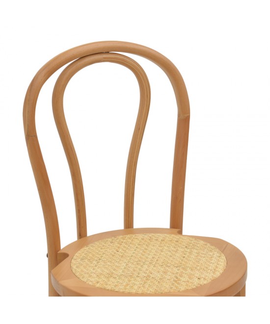 Σκαμπό μπαρ Thonet pakoworld φυσικό ξύλο οξιάς-έδρα φυσικό rattan 41x50x105εκ