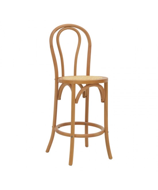 Σκαμπό μπαρ Thonet pakoworld φυσικό ξύλο οξιάς-έδρα φυσικό rattan 41x50x105εκ