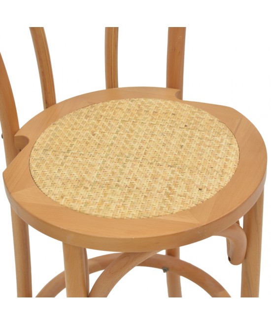 Σκαμπό μπαρ Thonet pakoworld φυσικό ξύλο οξιάς-έδρα φυσικό rattan 41x50x105εκ