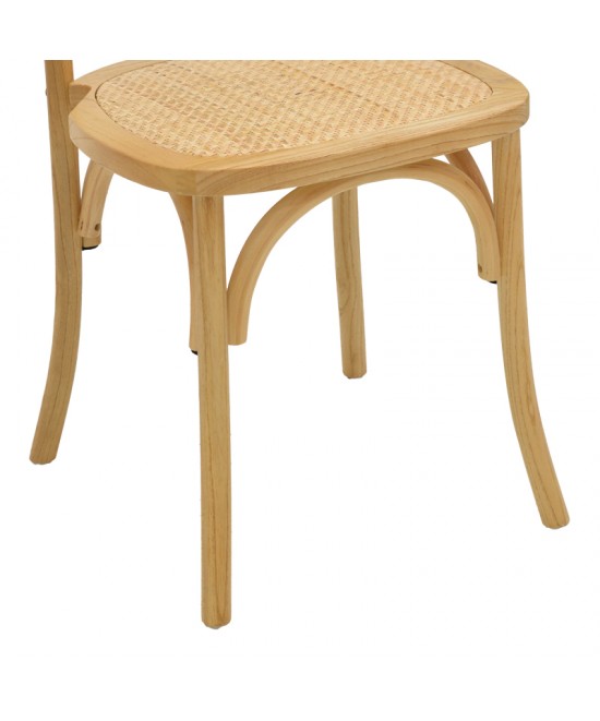 Καρέκλα Karley pakoworld φυσικό ξύλο οξιάς-έδρα φυσικό rattan 48x52x89εκ