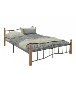 Κρεβάτι διπλό Faryn pakoworld ξύλο σε καρυδί απόχρωση-μαύρο μέταλλο 150x190εκ