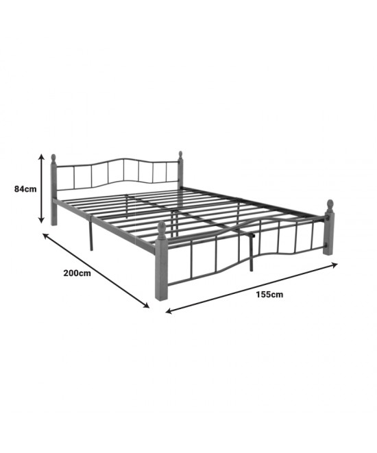 Κρεβάτι διπλό Faryn pakoworld καρυδί rubberwood-μαύρο μέταλλο 150x200εκ