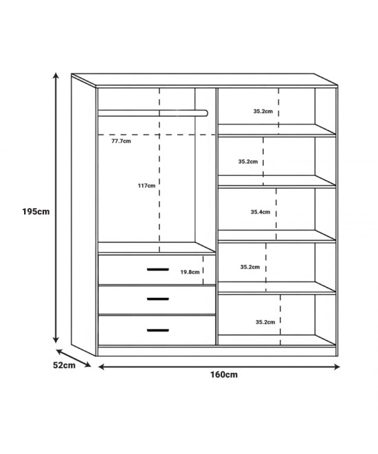 Ντουλάπα Sonlen pakoworld σε καρυδί-ανθρακί απόχρωση 160x52x195εκ