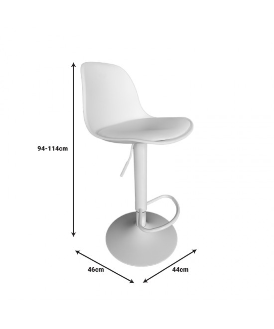 Σκαμπό μπαρ Louser pakoworld πτυσσόμενο λευκό pp με μαξιλάρι-βάση λευκό μέταλλο 44x46x114εκ