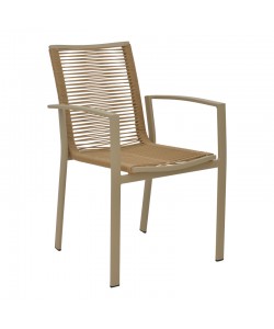 Πολυθρόνα Jonian pakoworld στοιβαζόμενη σαμπανιζέ αλουμίνιο-textilene σε φυσική απόχρωση 57x63x83εκ